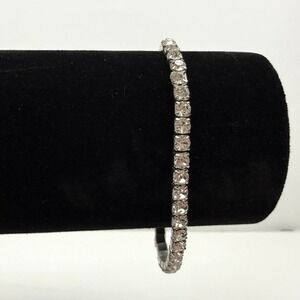 Elegant Silver Tone Rhinestone Tennis Bracelet Sparkling Stretch Band Jewelry